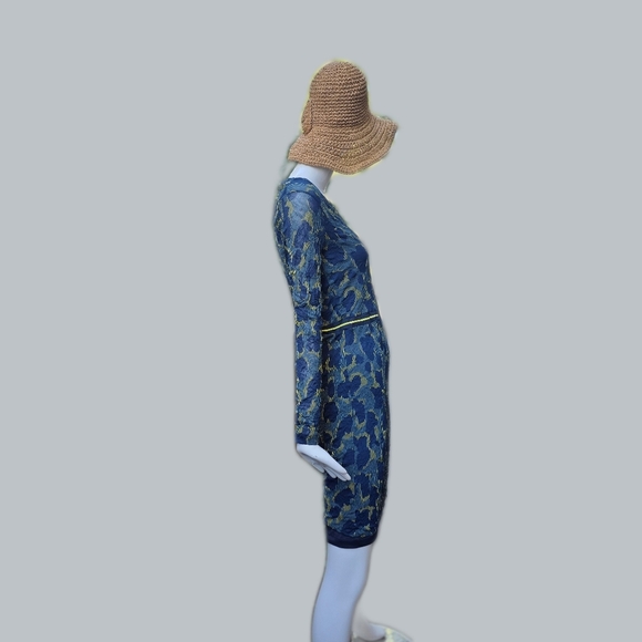 Sandwich dress,blue,yellow, black retro, med, long sleeve - Picture 14 of 16